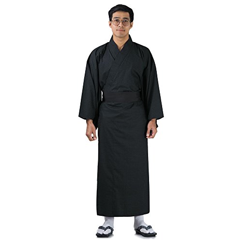 Japanischer Herren Yukata Kimono Baumwolle One Size M L XL Schwarz