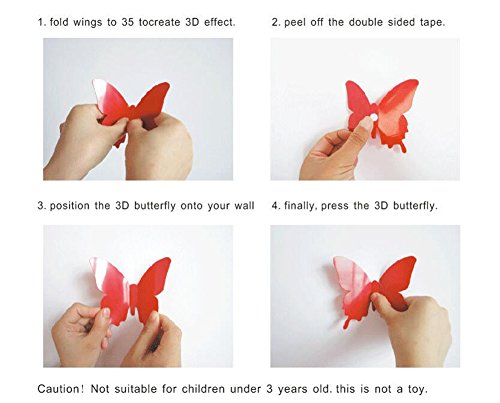 Hosaire 12 Stücke Aufkleber 3D PVC Schmetterling-Wandsticker DIY Wand-Dekoration Babyroom Dekoration(Rosa) - 4