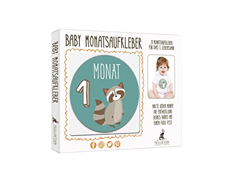 Baby Monatsaufkleber für das 1. Lebensjahr (Deutsch) – Tiermotive - 2