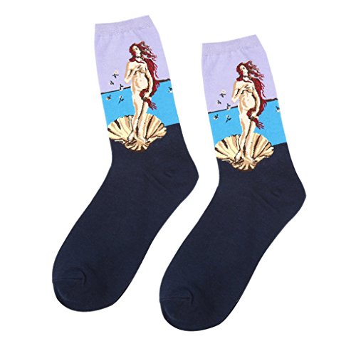 Paire de Mi-mollet Chaussettes de Sport Peinture Classique 100% Coton pour Femmes Hommes - 3, Taille unique (3)