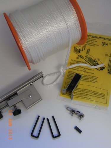 Fahnen- u. Flaggen Hissvorrichtung kpl. mit Fahnenseil 6 mm und Schrauben für Fahnenmast