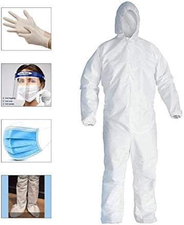 ORILEY Disposable PPE Kit with Coverall Suit, Hand Gloves, Face Shield, 3 PLY Face Mask and Shoe Cover (Non-Su