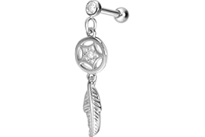 PIERCINGLINE Dream Catcher Ear Piercing con Cristal en acero quirúrgico - Joyería Piercing para Oreja o Hélix en 3 Colores