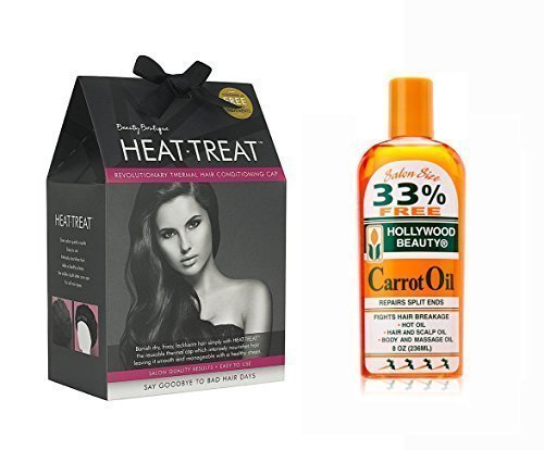 Heat-Treat The Thermal Conditioning Hair Cap with 3 Treatments included PLUS Hollywood Beauty Carrot Oil FULL SIZE bottle