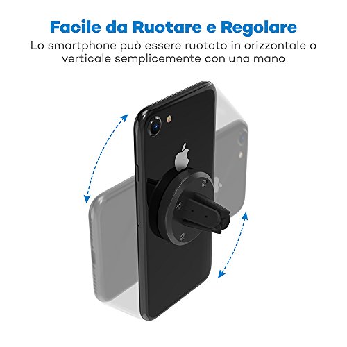 Porta Cellulare Auto VAVA Supporto Auto Smartphone per le Prese dâ€™Aria Verticali o Orizzontali dellâ€™Auto, Supporto Magnetico Auto Universale per la Macchina con Design a Doppio Intaglio (Placche Metalliche Incluse) per iPhone 7 / 6 / 6s / 5s / 5 , Galaxy Note 8 / S8, HUAWEI, Xiaomi, One Plus ecc