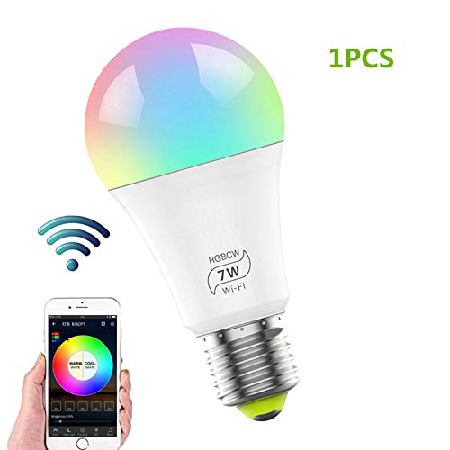 IXVXI bombilla inteligente wifi, bombilla de cambio de color rgbww compatible con alexa y asistente de google y ifttt, equivalente a 60 w, bombilla e27 e26 a19 rgbw edison, no requiere hub