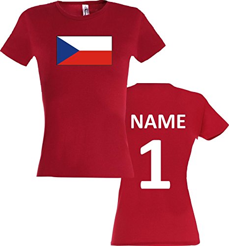 Lady T-Shirt Tschechien Czech Republic Ländershirt mit Wunschnamen und Nummer, Farbe rot, Größe M