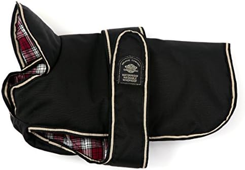 Outhwaite Padded Belly Dog Coat with Tartan Lining, 16-Inch, Black/Red