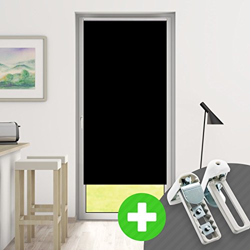 DESWIN Rollos - Set: Verdunkelungsrollo + Premium-Klemmhalter - 50 x 230 cm SCHWARZ - (KlemmFix Rollo mit Metallkette, Klemmhaltern, Rollo-Magnete, Halter zum Schrauben)