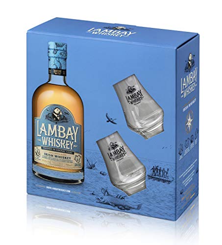 LAMBAY WHISKEY, Small Batch Blend, Coffret avec 2 Verres, Whisky Irlandais Triplement Distillé, Fruité & Non Tourbé, 40° 70cl