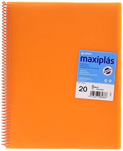 Grafoplás 39832052－Carpeta naranja de 20 fundas A4 con sobre Con espiral