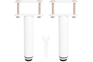HAOMEO Pied de Lit Universel, Pieds pour Sommier à Lattes sans Perçage | Hauteur: 25cm(+20cm) Reglable | Design: Blanc | Matériel: Metallique | Ronde ø3.8cm | pour le Cadre Central | avec Boulons | Lot de 2