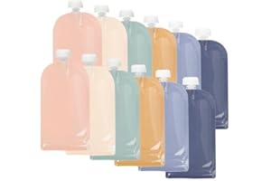 JANE Jané Bolsas Reutilizables para Comida Bebé, 12 unidades, Capacidad 200 ml, Fácil de Rellenar, Apertura Inferior con Cierre Hermético