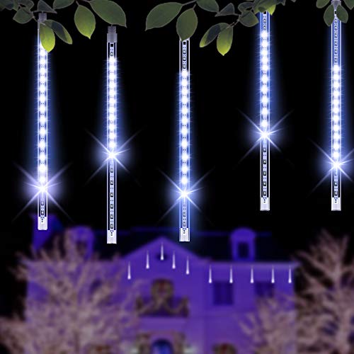 Minger - Lichterkette, 30 cm, 8 Röhren, 144 LEDs, wasserdicht, LED, Meteor-/Außenbeleuchtung weiß