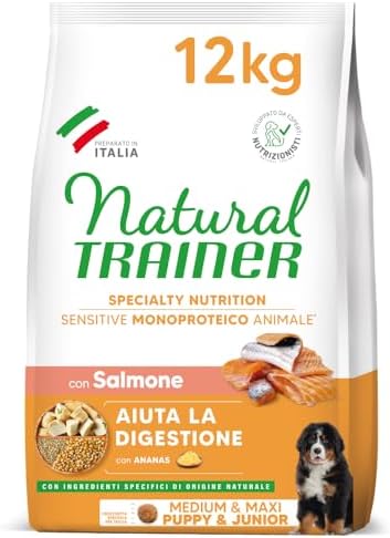 Natural Trainer Sensitive No Gluten Cibo per Cani Puppy&Junior con Salmone - 12kg