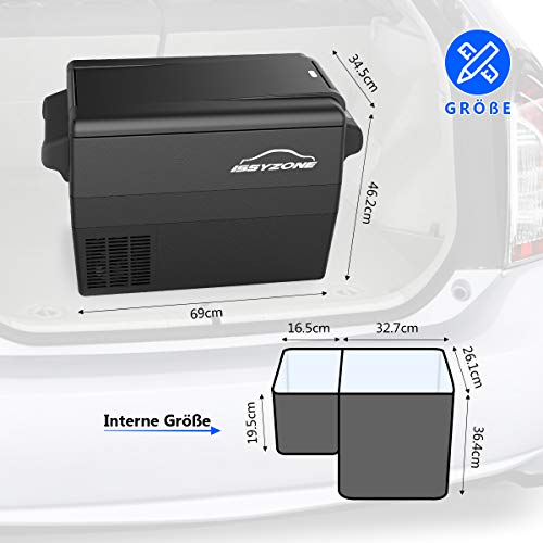 ISSYZONE Kompressor Kühlbox, 42L elektrischer lautloser Auto Kühlschrank, -20 bis 10 ° C, mit Batteriewächter, 12 V und 230 V für Auto, LKW und Steckdose - 7