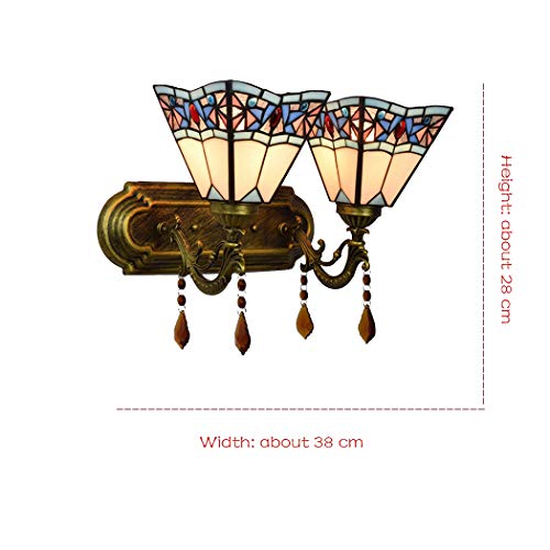 YJFFAN Im Europäischen Stil Einfache Wand Lampe Tiffany Stil Buntglas Einzel Kopf/Doppelkopf Wandleuchten Schlafzimmer Nacht Leiste Gang Balkon Kristall Klammer Licht, B
