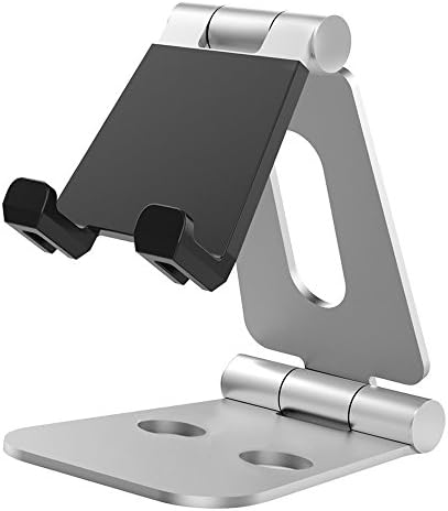 Tablet Stand, NATIONALMATER Aluminum Foldable Adjustable Phone Stand with Anti-scratch   Ruber Cover: Desktop Stand Holder Dock for iPad Pro 10.5 / 9.7 / 12.9, iPad mini 2 3 4,   iPad Air, Air 2, iPhone 7 Plus, 6s Plus, Nintendo Switch, Samsung Galaxy Tab S7 S8, Fire   Tablet, Accessories, Desk, other Tablets - Silver