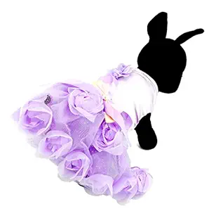 PEGASUS SELMAI Princess Dog Dress Satin Pet Tee Shirts Rose Tutu Skirt Small Puppy Clothes Purple S