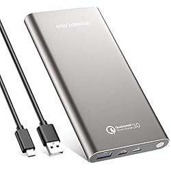 POWERADD 10000mAh USB-C y Carga Rapida3.0 Cargador Portátil con 4.8A Salida para iPhone, iPad, iPod, Samsung, y más Dispositivos (USB-C Adaptador Incluido)- Gris Oscuro