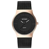 Herren Uhren,L'ananas Britischer Stil Geschäft Allgleiches Anolog Quarz Rostfreier Stahl Armbanduhr Men Watch Wristwatch (Schwarz+Gold)