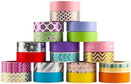 Blue Lemon Crafts Variety Washi Tape Set (20-Pack) | Colourful Patterns, Metallic Foils, and Pastels | Art Crafting Projects, DIY Scrapbooking, Paper Supplies | 32 Feet per Roll