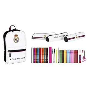 Real Madrid – Plumier Mochila con 3 Estuche portatodos llenos (Safta 411457747)