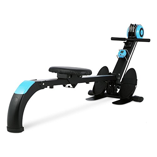Capital Sports Stringmaster - Machine Aviron de Musculation et Entrainement Fitness, Rameur d'appartement Pliable, Charge Max de 100kg, Ordinateur de Bord, Métal Robuste, Bleu