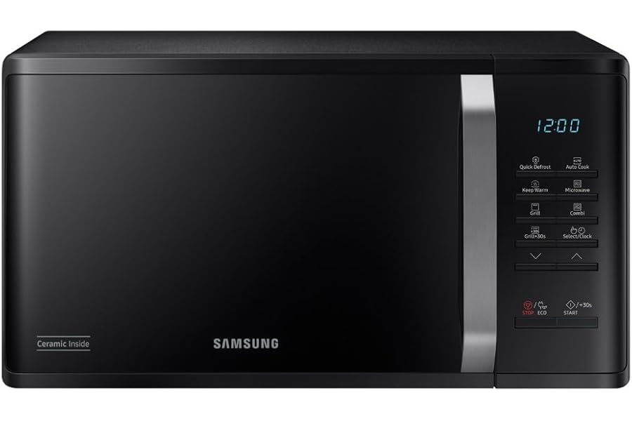 Samsung MG23K3523CKE1 Crispy Cooking Microwave Oven with Gilding Plate Included, Automatic Programmes, Quick Defrost, Capacity: 23L, Colour: Black, WxHxD: 49 x 27.5 x 39 cm