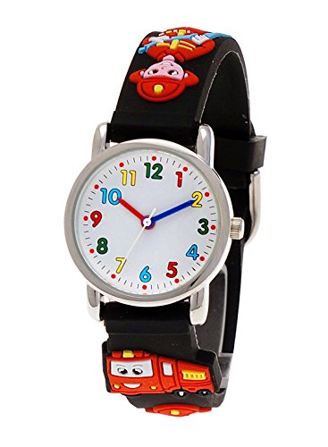 Pure Time Kinderuhr Jungen Mdchen Kinder Silikon Armband Uhr mit 3d Feuerwehr Motiv in Schwarz Rot Wei Blau