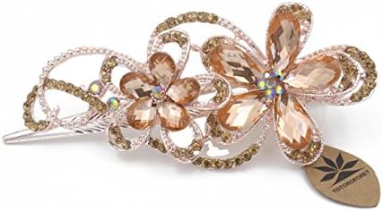 Totoroforet Geminate Flower Victoria/ Retro Style Bronze Rhinestone Hair Clip/ Claw /Barrette Large Size (Champagne)