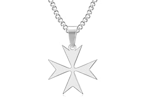 BOBIJOO JEWELRY - Pendentif Collier Croix de Malte ou de Saint Jean Acier Inoxydable 316L Argenté Chaîne Templier