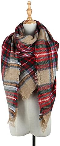 Womens Plaid Blanket Scarf Big Square Long Scarves Warm Tartan Wrap Shawl