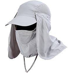 Gorra de Protección Solar Anti-UV con Máscara Extraíble Sombrero Tapa de Cuello y Face Flap para Ciclismo, Senderismo, Pesca, para Hombres Mujeres ( Color : Gris )