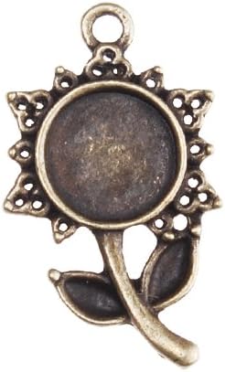 Flower Shape Antique Bronze Pendant Trays- 10mm Round Flatback Cabochon Settings- 50pcs- Jewellery Makings