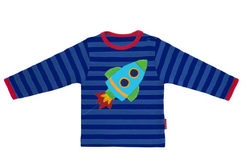 Toby Tiger Unisex Baby Organic Rocket Applique Long Sleeve T-Shirt Blue/ Navy 6 - 12 Months