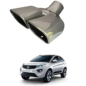 Oshotto Stainless Steel SS-016 Dual Pipe Car Exhaust Muffler Silencer Cover Compatible with Tata Nexon (Chrome)