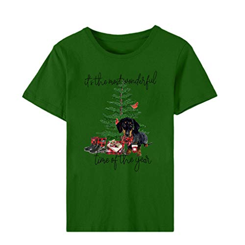 ZODOF camiseta de navidad mujer Moda Estampado de navidad O-cuello Manga corta Casual Linda Camisa de vacaciones playeras de navidad en familia T-Shrit Tops