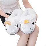 HENGSONG - Kuschelige Plüsch Einhorn-Haus-Schuhe für Damen / Erwachsene als Geschenk, Pantoffeln Einheitsgröße, Weiß