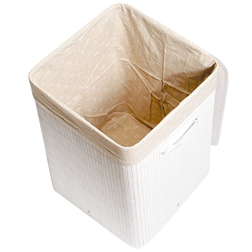 Tatkraft California Weiss Wäschekörbe Quadratisch mit Stoff Innensack 60L Bambus Maß 35X35X50H cm - 4