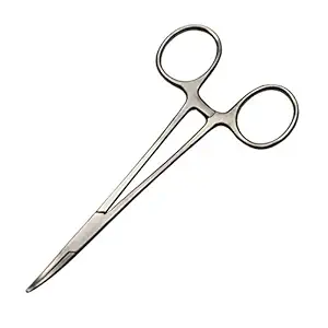 Motanar Professional Stainless Steel Pets Dogs Cats Hemostat Forceps Scissors Ear Hair Clamp Pulling Shears Plier Pet Dog Trimmer Accessories Curved Silver