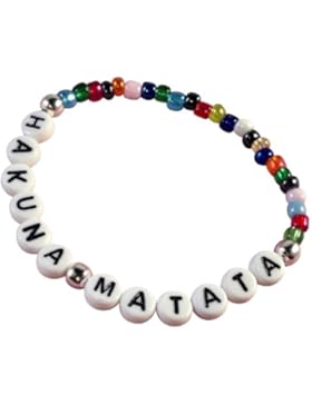 HH Jewellery Hakuna Matata Slim mehrfarbige Samen Glas Bead elastisches Armband mit Weiß Buchstabe Beads