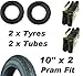 2 x Pram Tyres & 2 x Tubes 10" x 2 Mothercare MY3 Mountain Buggy Duet 10"