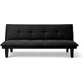 Gen&eacute;rico Clic Clac Futon Sofa Bed, Upholstered in Black Faux Suede, 162 x 76 x 72 cm, Black, Seat Depth 43 cm, Seat Height 34