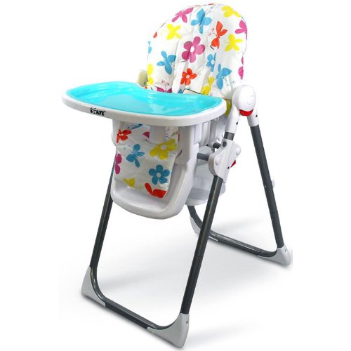 iSafe MAMA Highchair - Le Fleurs Recline Compact Padded Baby High Low Chair Complete With Double Tray & Storage Basket