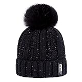 Wish Club Pompom Beanie Hat Women's Knitted Winter Hats Girls Soft Fleece Lined 