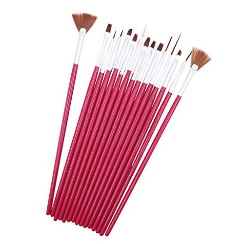 Minzhi 20pcs / set arte del chiodo di illustrazione di spazzola che punteggia Penne Kit Nail Art Flowers Pittura Forniture Strumenti Manicure,rose red(brush),13cm