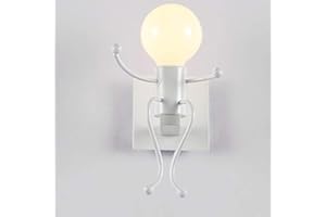 MENGJAY Humanoid Creativo Vintage Lampada da Parete Industriale Retro Applique da Parete Lampada a Muro Supporto in Ferro Art Deco E27 per Bar, Camera da Letto, Cucina, Ristorante, caffè, Corridoio(Bianca)