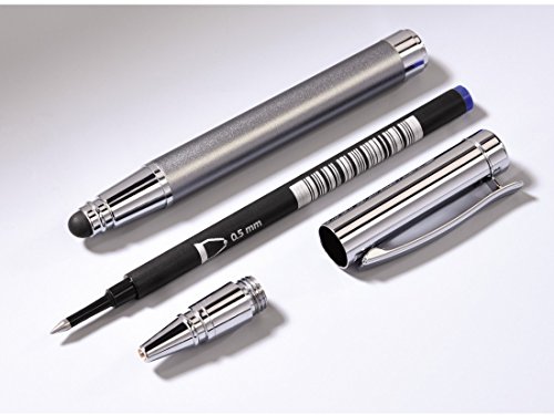 Hama 2in1 Eingabestift mit integriertem Kugelschreiber (geeignet für Smartphones und Tablets, Clip Halterung, austauschbare blaue Qualitätsmine) Stift für Smartphone silber/grau - 2