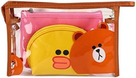 Clear Cosmetic Bag Set for Women &amp; Kids.3 pcs Makeup Organiser with Canvas &amp; PVC Toiletry Kit.See Through Wash Bag or Pencil Case.Ideal for Camping Vacation Hiking &amp; Bathroom Storage (Teddy)